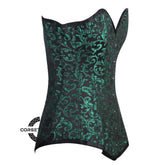 Green And Black Brocade Longline Gothic Corset Burlesque Overbust